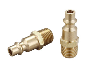 Air Hose Fittings And Air Coupler Plug, Air Compressor Quick-Connect MNPT Male Plug Kit (Industrial Type D, 1/4-Inch NPT Male Thread, Brass, 2 Piece).