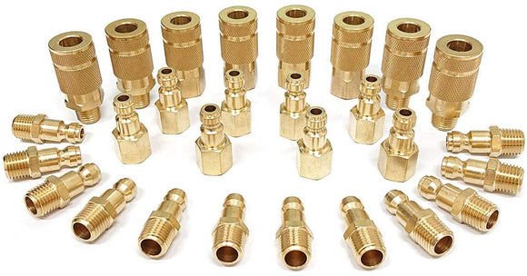 Tanya Hardware Coupler and Plug Kit (28 Piece), Automotive Type C, 1/4 in. NPT, Solid Brass Quick Connect Air Fittings Set.
