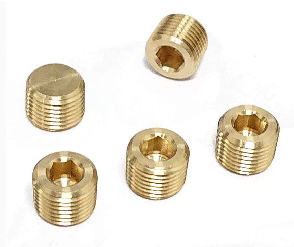 Tanya Hardware Brass Pipe Fitting, Hex Counter Sunk Plug, 1/4 Inch NPT Male Pipe - 5 Piece.