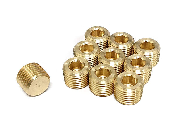Tanya Hardware Brass Pipe Fitting, Hex Counter Sunk Plug, 1/8 Inch NPT Male Pipe - 10 Piece.