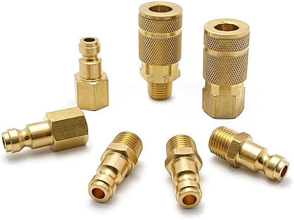 Tanya Hardware Coupler and Plug Kit (7 Piece), Automotive Type C, 1/4 in. NPT, Solid Brass Quick Connect Air Fittings Set.