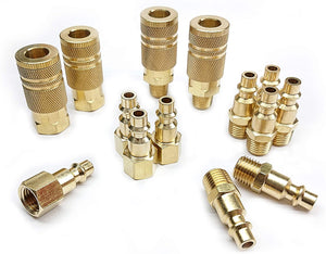Tanya Hardware Coupler and Plug Kit (14 Piece), Industrial Type D, 1/4 in. NPT, Solid Brass Quick Connect Air Fittings Set.