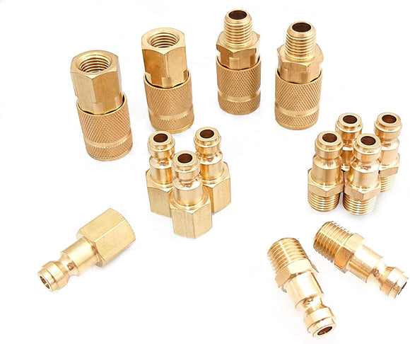 Tanya Hardware Coupler and Plug Kit (14 Piece), Automotive Type C, 1/4 in. NPT, Solid Brass Quick Connect Air Fittings Set.