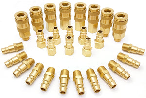 Tanya Hardware Pro High Flow Coupler & Plug Kit (28 Piece), V-Style, 1/4 in. NPT, Solid Brass Quick Connect Air Fittings Set